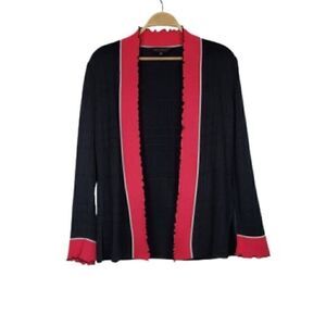 Ming Wang Textured Windowpane Open Front Cardigan